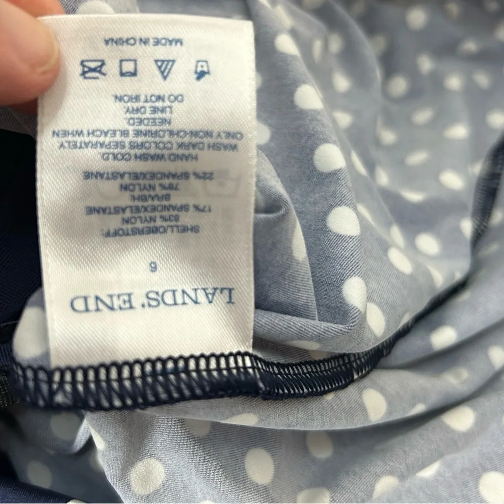 Lands' End Dark Blue w/White Dots Tankini Swim Top Size‎ 6